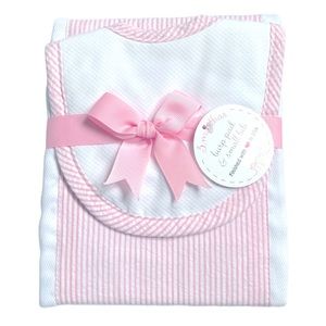 SOLD OUT! 3 Marthas Pink Striped Seersucker Burp Pad and Baby Bib Gift Set